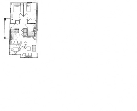 Floor plan for 2 beds, 1 bath, 790 sqft